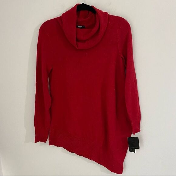 Alfani Womens Metallic Asymmetric Pullover Sweater Red PM - Picture 1 of 3